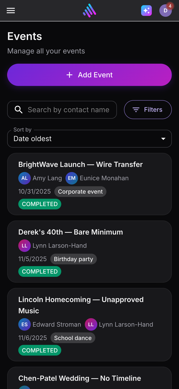 Amplify mobile events list