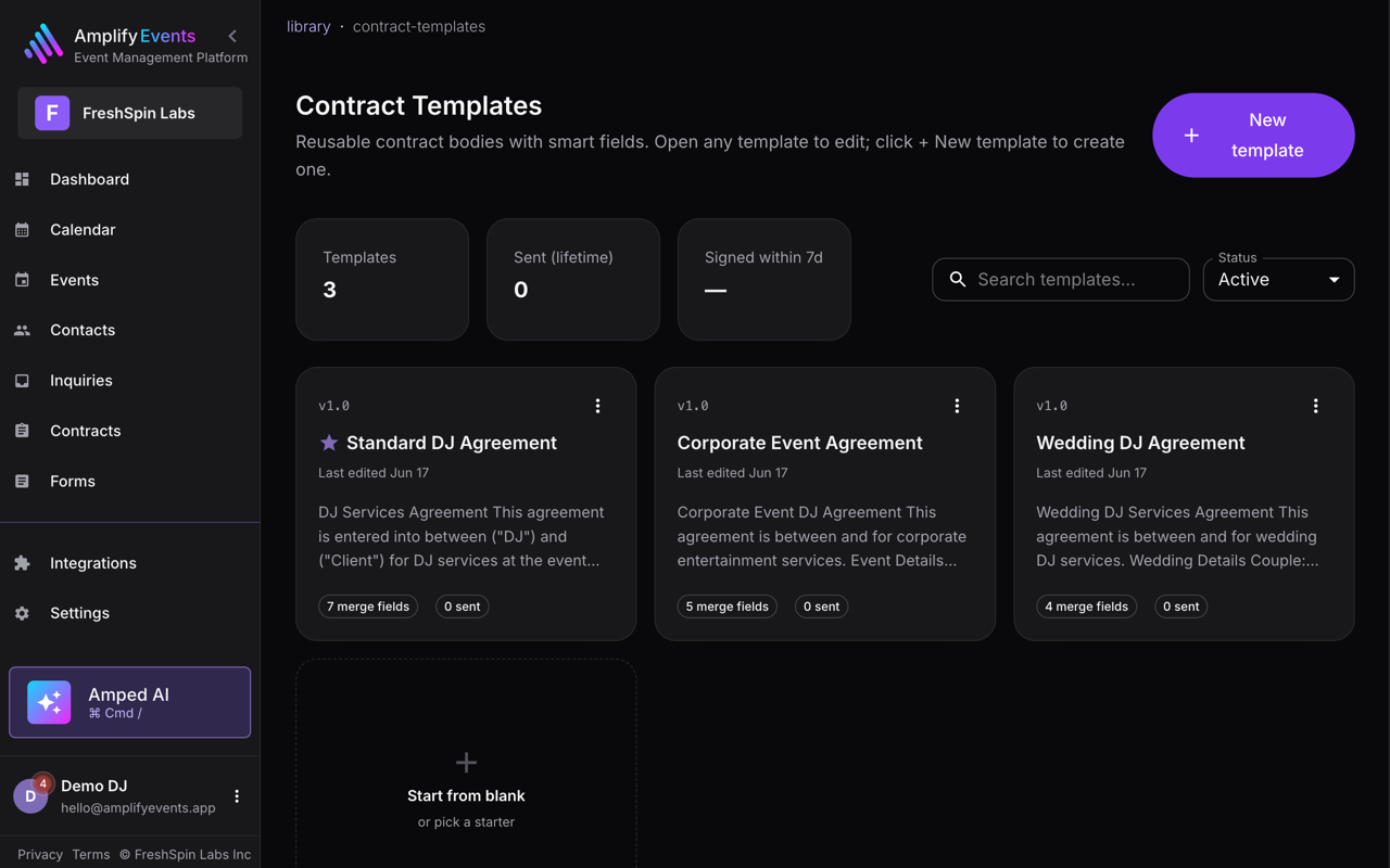 Amplify contract template with smart fields ready for a couple to e-sign